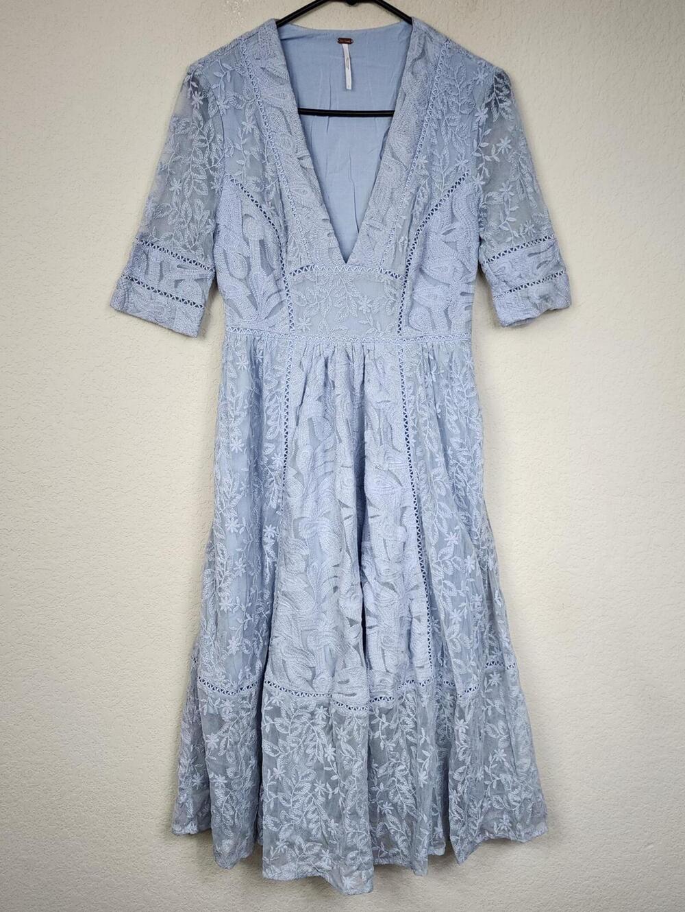Free People Light Blue Intricate Lace Midi Dress